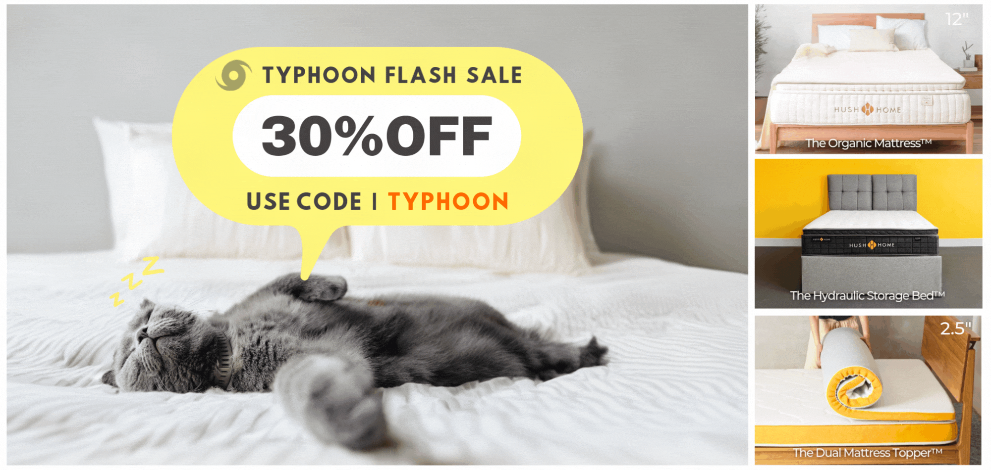 typhoon flash sale the best mattress, pillows, bed frames, bed sheets, duvet and bedding store in Hong Kong by hush Home