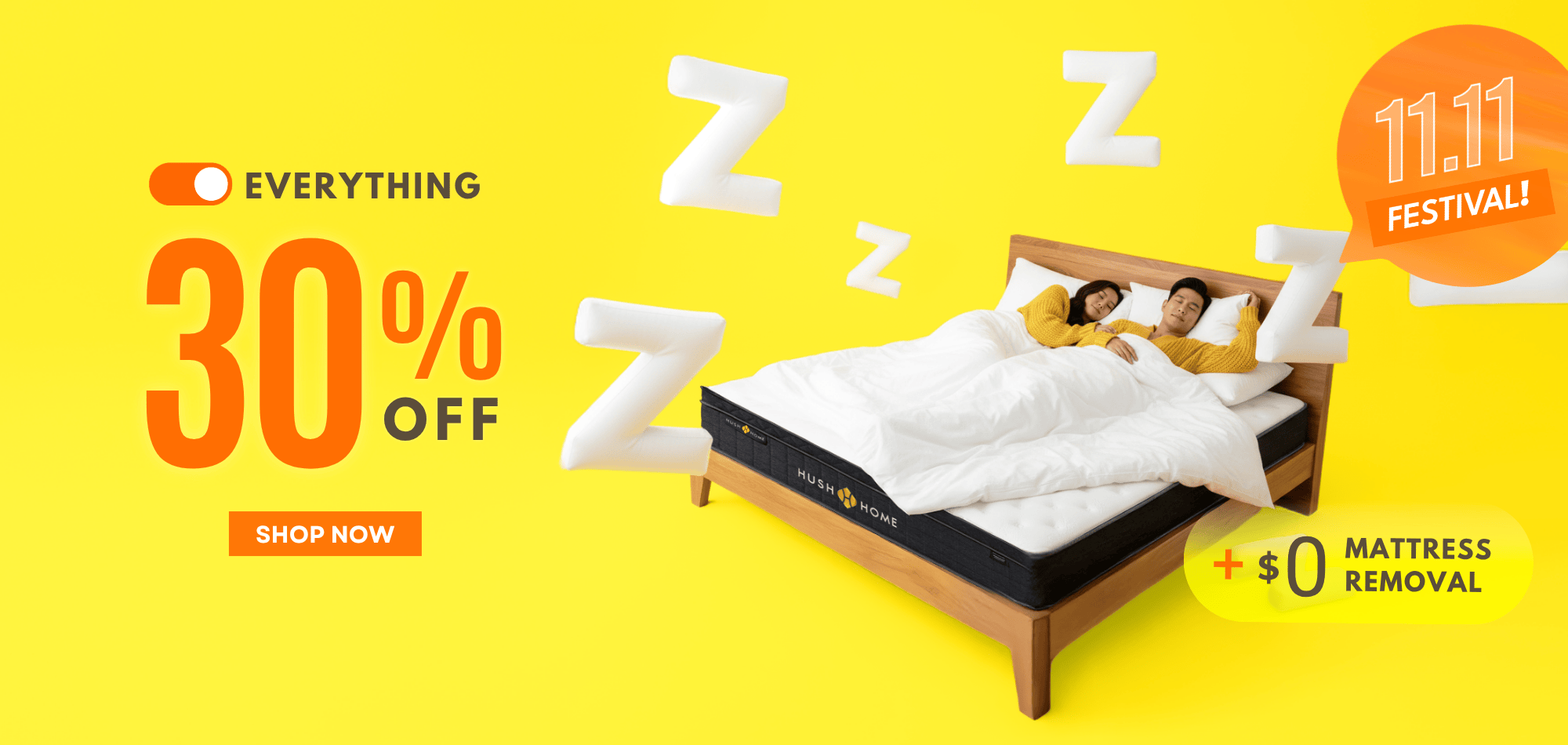 singles day promotion 2025 the best mattress, pillows, bed frames, bed sheets, duvet and bedding store in Hong Kong by hush Home